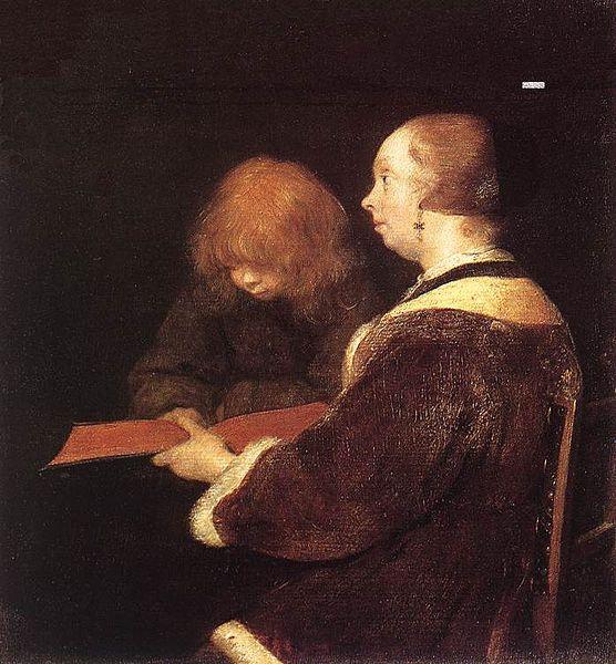 Gerard ter Borch the Younger The Reading Lesson oil painting image